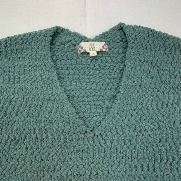 Pink Rose Teal size Small V-Neck Acrylic Knit Sweater Women's Long Sleeve - Picture 3 of 10